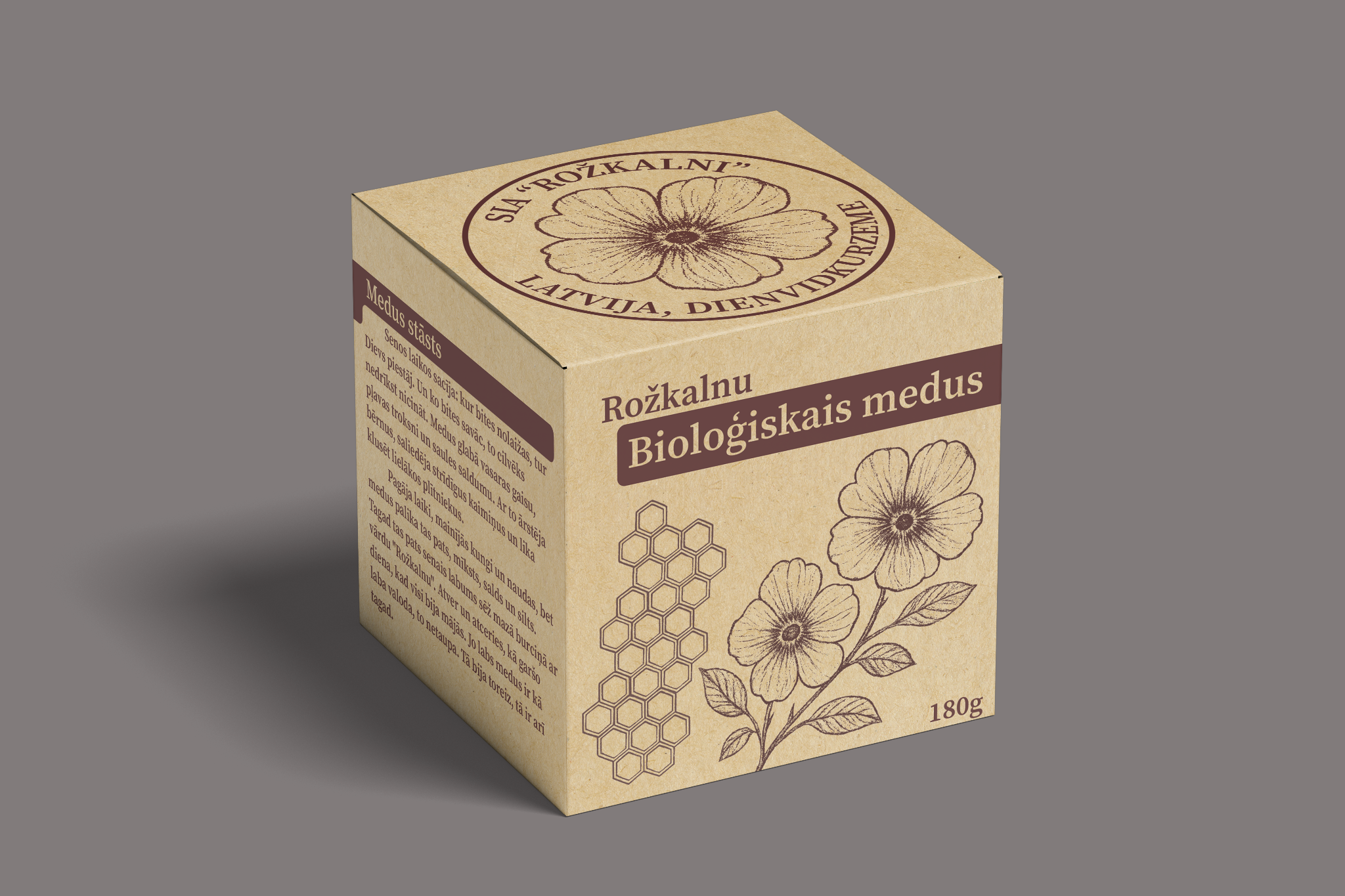 Rožkalnu bioloģiskā medus iepakojuma makets